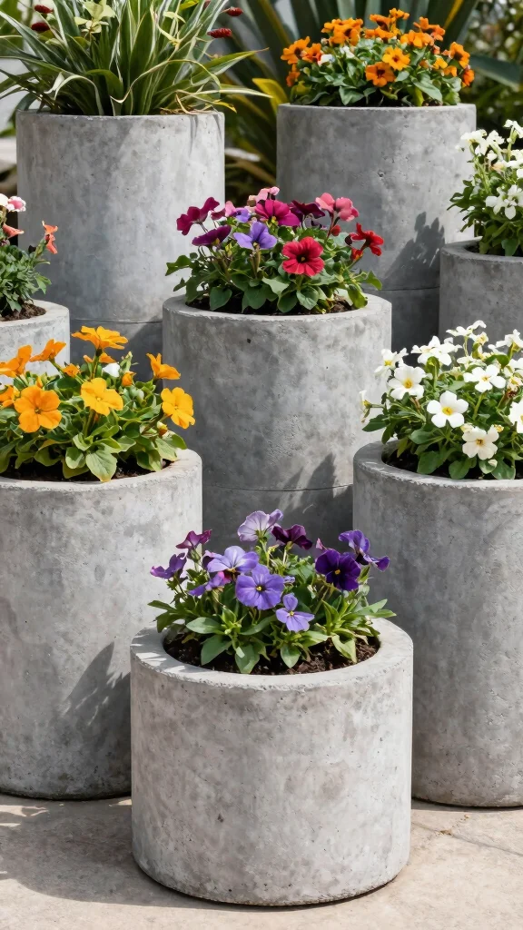 18 Eco-Friendly Colorful Flowering Pots That Are Good for the Earth (And Your Garden!) - 14. Concrete Flower Pots 1