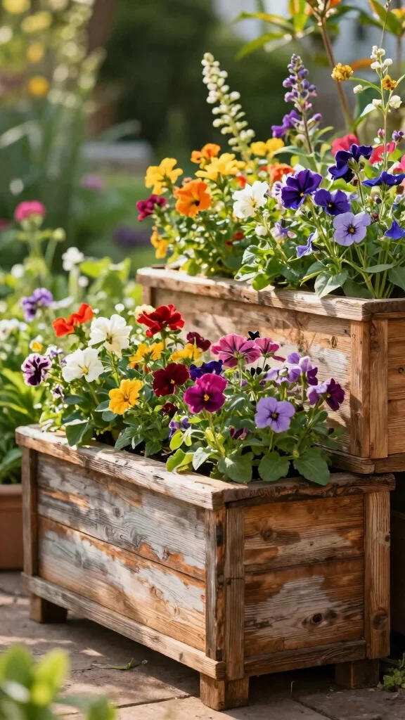 18 Eco-Friendly Colorful Flowering Pots That Are Good for the Earth (And Your Garden!) - 9. Reclaimed Wood Planters 1