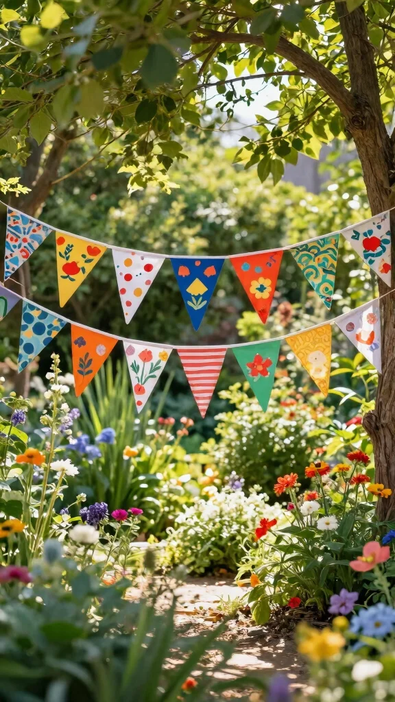 18 Fun Colorful Garden Art Projects You Can Start Today (You'll Be Surprised at #5!) - 6. Colorful Garden Banners 1