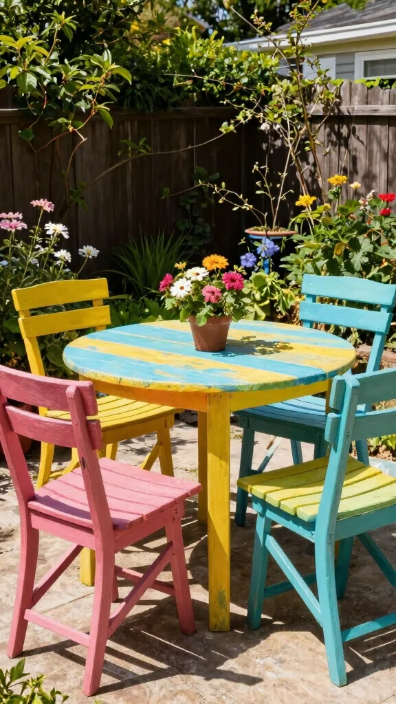 18 Fun Colorful Garden Art Projects You Can Start Today (You'll Be Surprised at #5!) - 7. Painted Garden Furniture 1