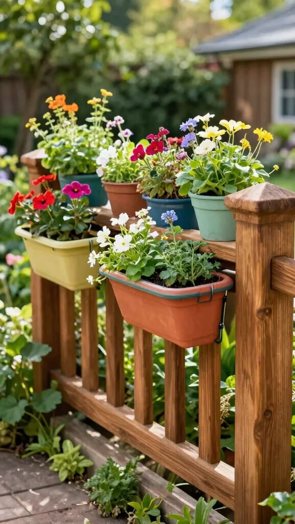 18 Inspiring Deck Railing Ideas That Will Make You Fall in Love with Your Garden Again! - 1. Classic Wooden Railing with Hanging Planters 1