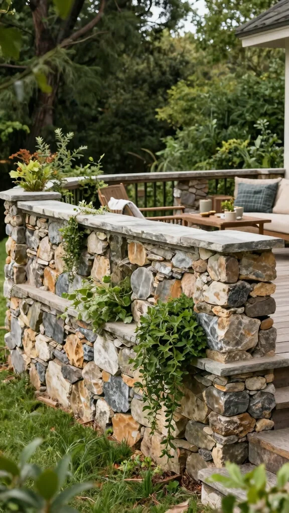 18 Inspiring Deck Railing Ideas That Will Make You Fall in Love with Your Garden Again! - 10. Stone Wall Railing for a Natural Look 1