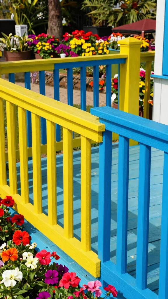 18 Inspiring Deck Railing Ideas That Will Make You Fall in Love with Your Garden Again! - 9. Colorful Painted Railings 1
