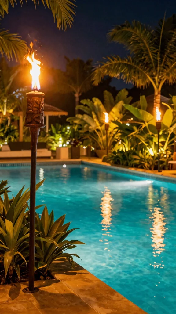 18 Magical Backyard Oasis Ideas with Lighting That Will Transform Your Nights! - 6. Poolside Tiki Torches 1