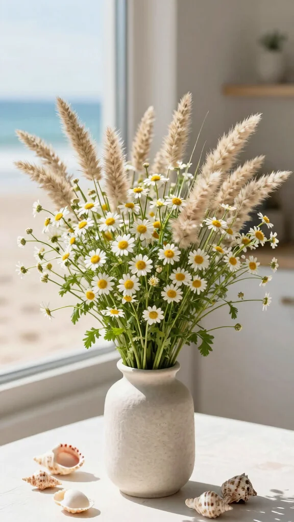 18 Seasonal Bouquet Ideas You Need to Try for a Cozy Home! - 14. Coastal Breeze: Sea Oats and Beachy Blooms 1