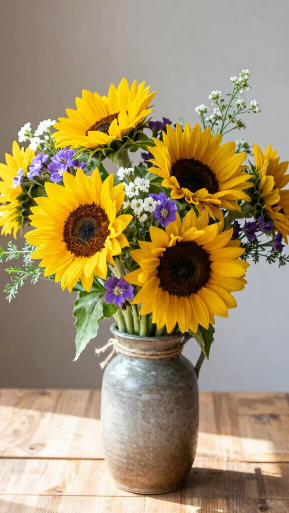 18 Seasonal Bouquet Ideas You Need to Try for a Cozy Home! - 2. Summer Bliss: Sunflowers and Wildflowers 1