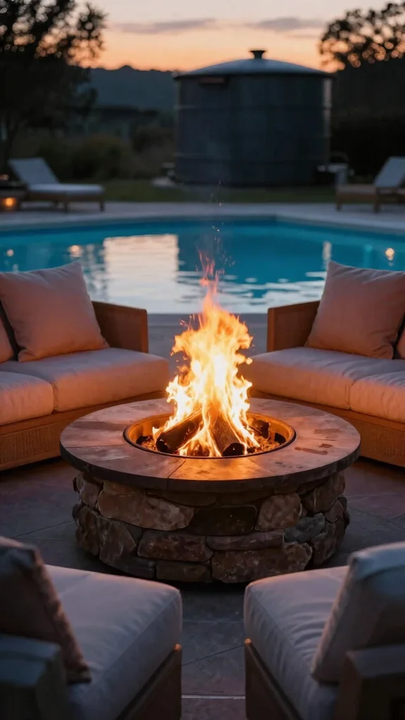 18 Tranquil Poolside Decor Ideas That Create a Calm Retreat! - 16. Enchanting Fire Pit 1