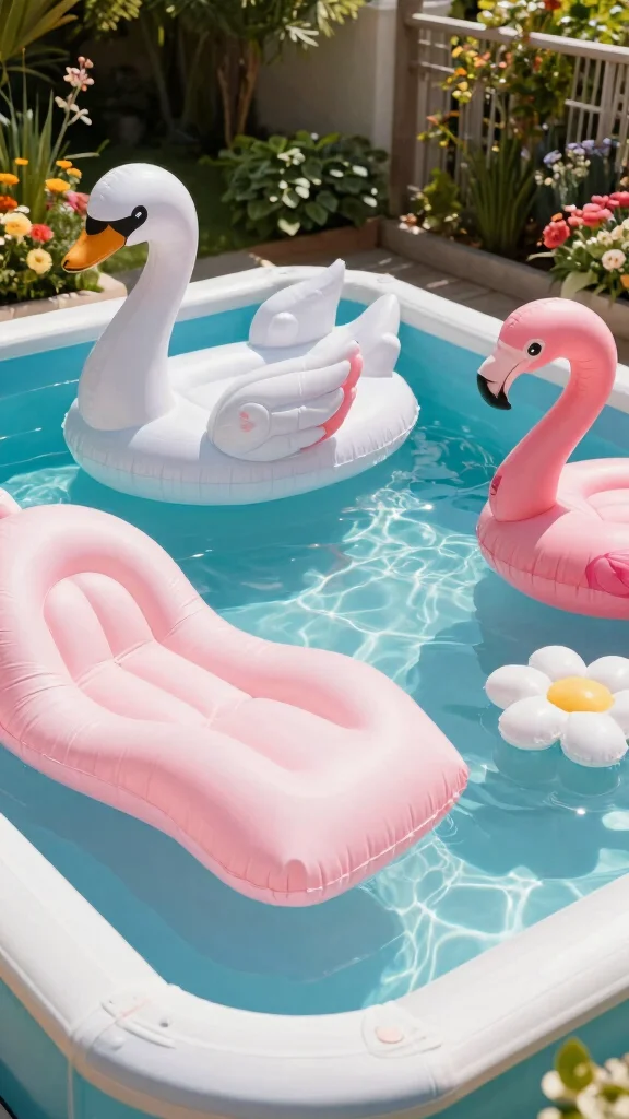18 Tranquil Poolside Decor Ideas That Create a Calm Retreat! - 6. Decorative Pool Floats 1