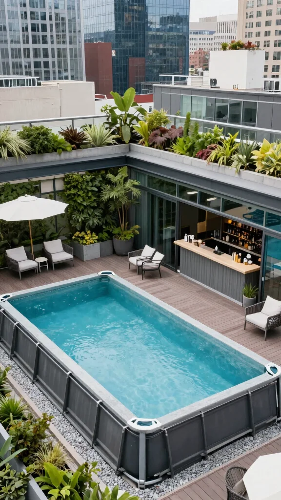 19 Beautiful DIY Above Ground Pool Decks That Will Enhance Your Landscape Design! - 13. Urban Rooftop Deck 1