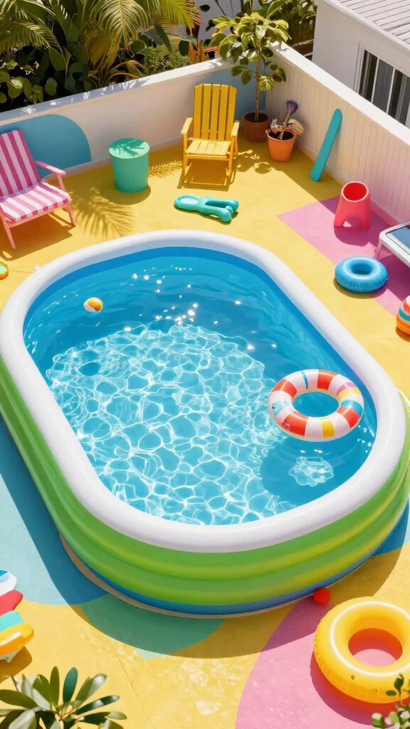 19 Beautiful DIY Above Ground Pool Decks That Will Enhance Your Landscape Design! - 14. Colorful Summer Deck 1