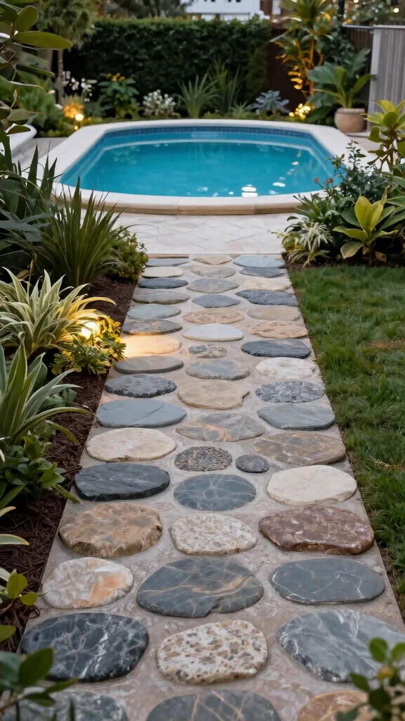 19 Beautiful DIY Above Ground Pool Decks That Will Enhance Your Landscape Design! - 18. Stylish Walkway to Pool 1