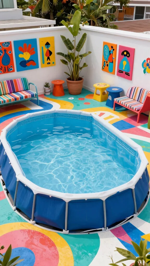 19 Beautiful DIY Above Ground Pool Decks That Will Enhance Your Landscape Design! - 19. Artistic Pool Deck Design 1