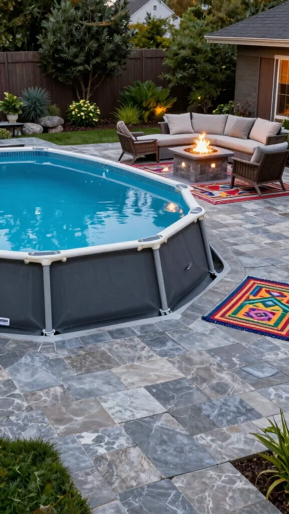 19 Beautiful DIY Above Ground Pool Decks That Will Enhance Your Landscape Design! - 2. Chic Paver Patio Pool Deck 1