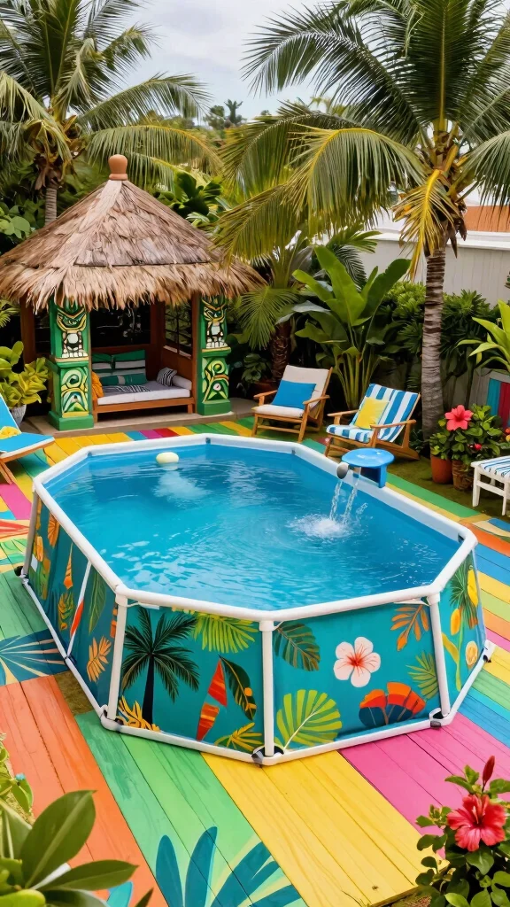 19 Beautiful DIY Above Ground Pool Decks That Will Enhance Your Landscape Design! - 3. Tropical Escape with Decking 1