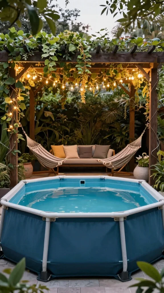 19 Beautiful DIY Above Ground Pool Decks That Will Enhance Your Landscape Design! - 6. Cozy Pergola Escape 1
