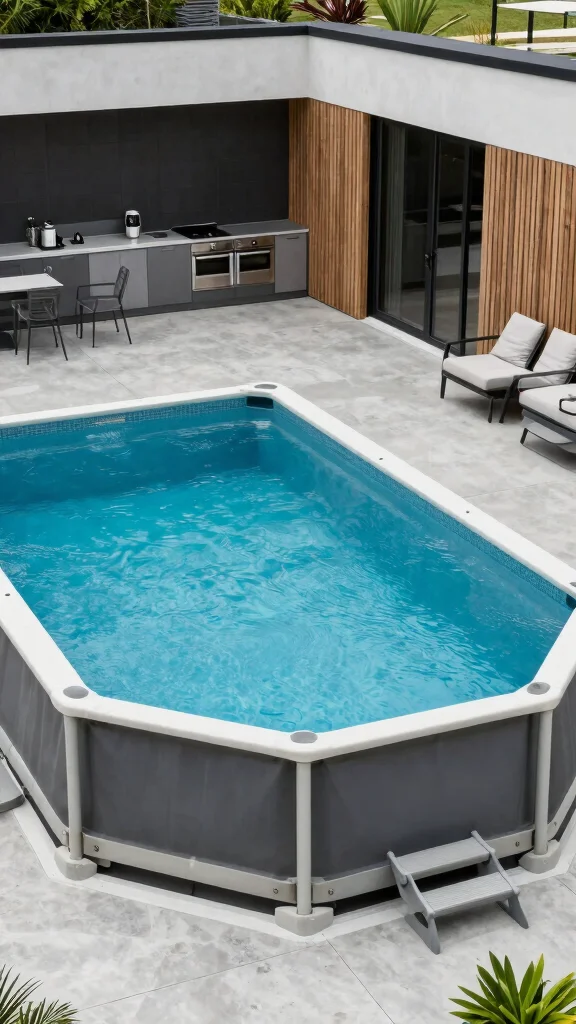 19 Beautiful DIY Above Ground Pool Decks That Will Enhance Your Landscape Design! - 7. Modern Concrete Pool Deck 1