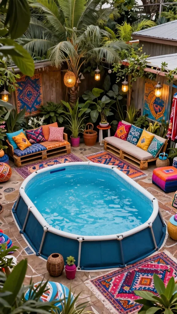 19 Beautiful DIY Above Ground Pool Decks That Will Enhance Your Landscape Design! - 8. Bohemian-Inspired Deck 1