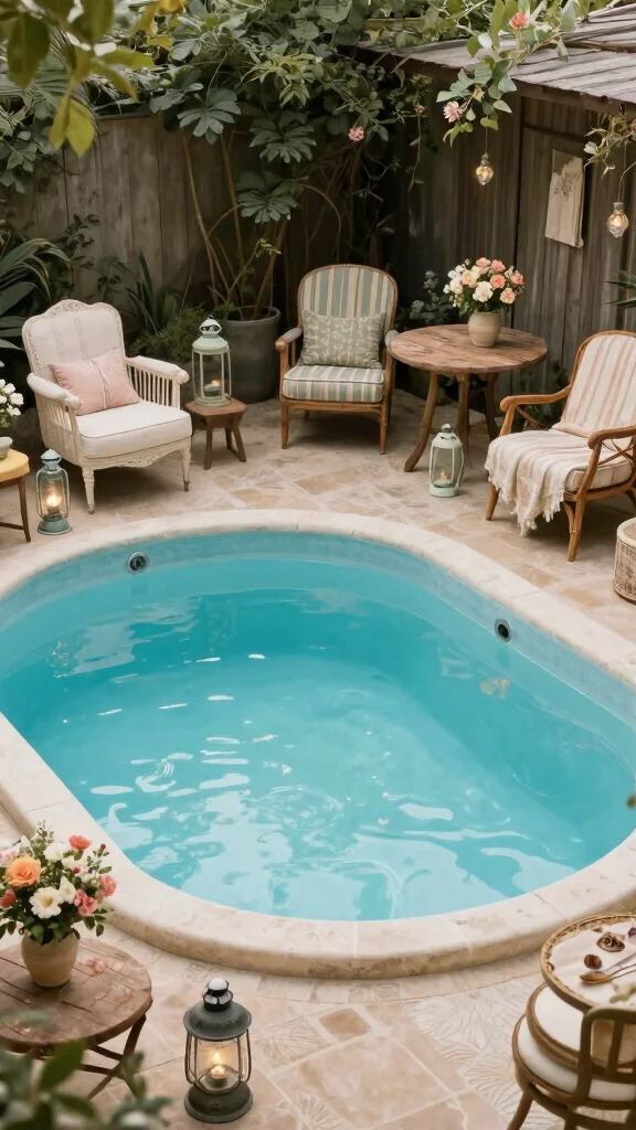 19 Budget-Friendly DIY Garden Pool Ideas to Beat the Heat This Summer! - 17. Vintage Chic Poolside Setup 1