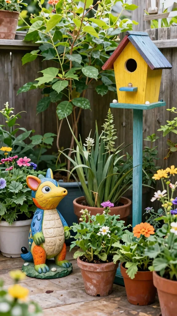 19 Cozy Patio Garden Ideas to Create Your Urban Oasis - 15. Whimsical Garden Art 1
