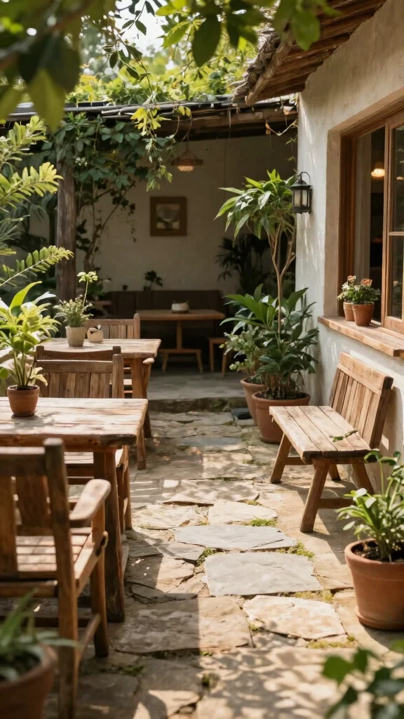 19 Cozy Patio Garden Ideas to Create Your Urban Oasis - 17. Natural Elements with Stone and Wood 1