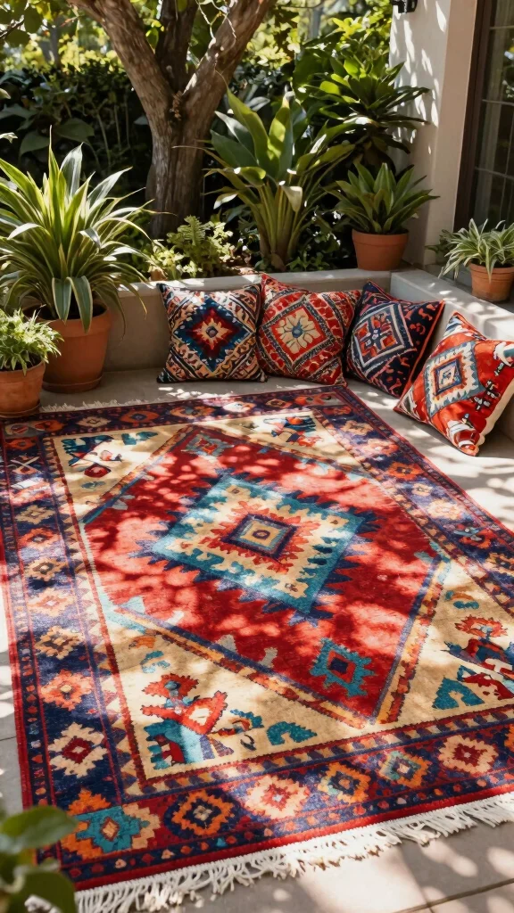 19 Cozy Patio Garden Ideas to Create Your Urban Oasis - 5. Outdoor Rugs for Added Comfort 1