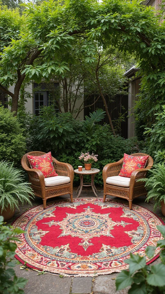 19 Creative DIY Garden Decor Hacks You Need to Try This Weekend! - 13. Colorful Garden Rugs 1