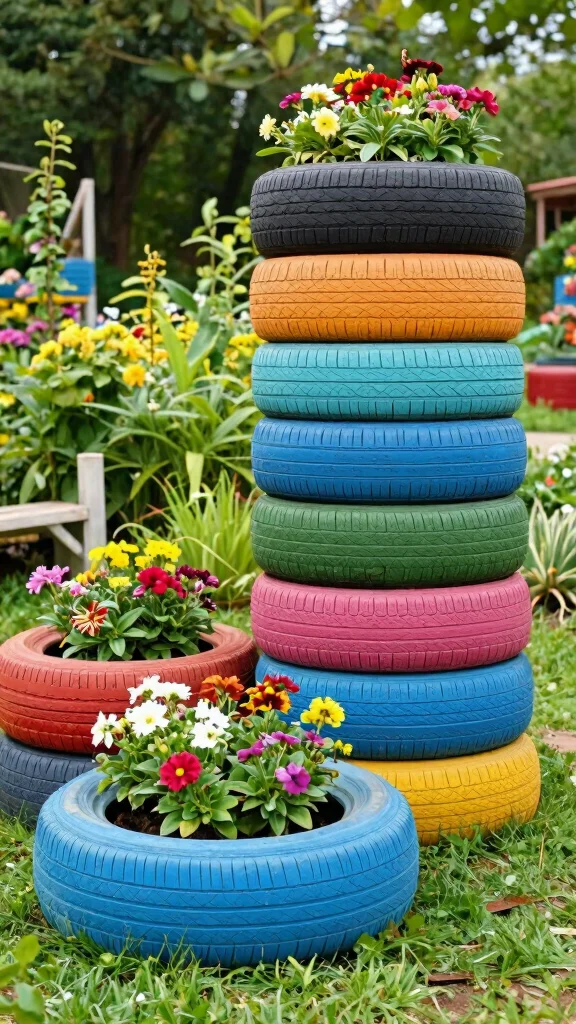 19 Creative DIY Garden Decor Hacks You Need to Try This Weekend! - 6. Recycled Tire Planters 1
