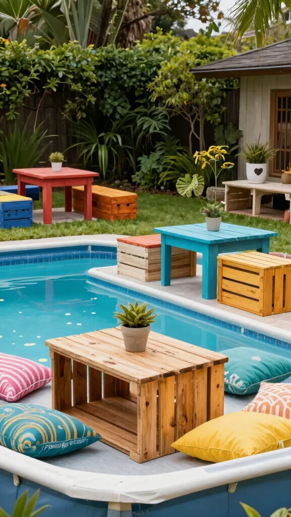 19 Family-Friendly Outdoor Decor Ideas for Above Ground Pools (Fun for Everyone!) - 10. Upcycled Furniture for Unique Decor 1