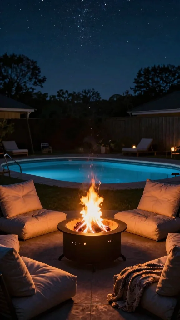 19 Family-Friendly Outdoor Decor Ideas for Above Ground Pools (Fun for Everyone!) - 12. Cozy Outdoor Fire Pit 1