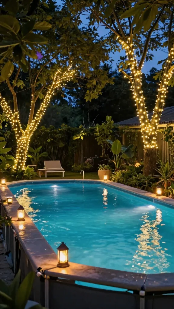 19 Family-Friendly Outdoor Decor Ideas for Above Ground Pools (Fun for Everyone!) - 15. Nature-Inspired Lighting 1