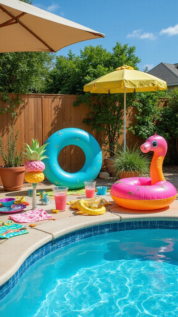 19 Family-Friendly Outdoor Decor Ideas for Above Ground Pools (Fun for Everyone!) - 16. Fun Pool-Themed Decorations 1