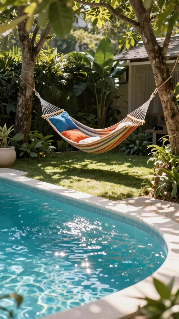 19 Family-Friendly Outdoor Decor Ideas for Above Ground Pools (Fun for Everyone!) - 18. Cozy Hammocks for Relaxation 1