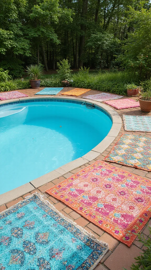 19 Family-Friendly Outdoor Decor Ideas for Above Ground Pools (Fun for Everyone!) - 19. Water-Friendly Outdoor Rugs 1
