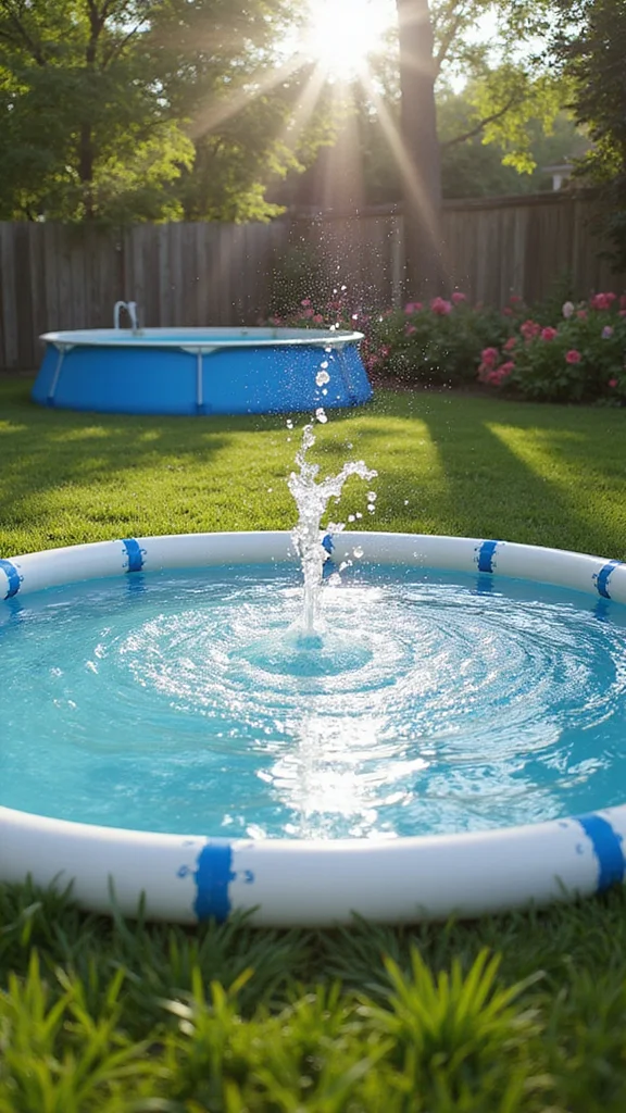 19 Family-Friendly Outdoor Decor Ideas for Above Ground Pools (Fun for Everyone!) - 5. Create a Splash Pad with a Garden Hose 1