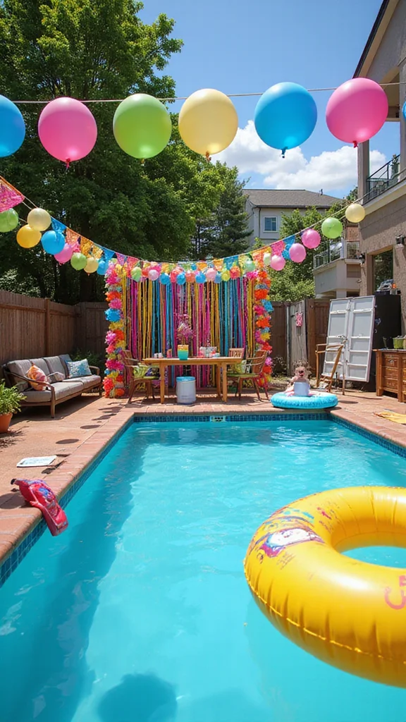 19 Family-Friendly Outdoor Decor Ideas for Above Ground Pools (Fun for Everyone!) - 9. Festive Poolside Decor for Celebrations 1