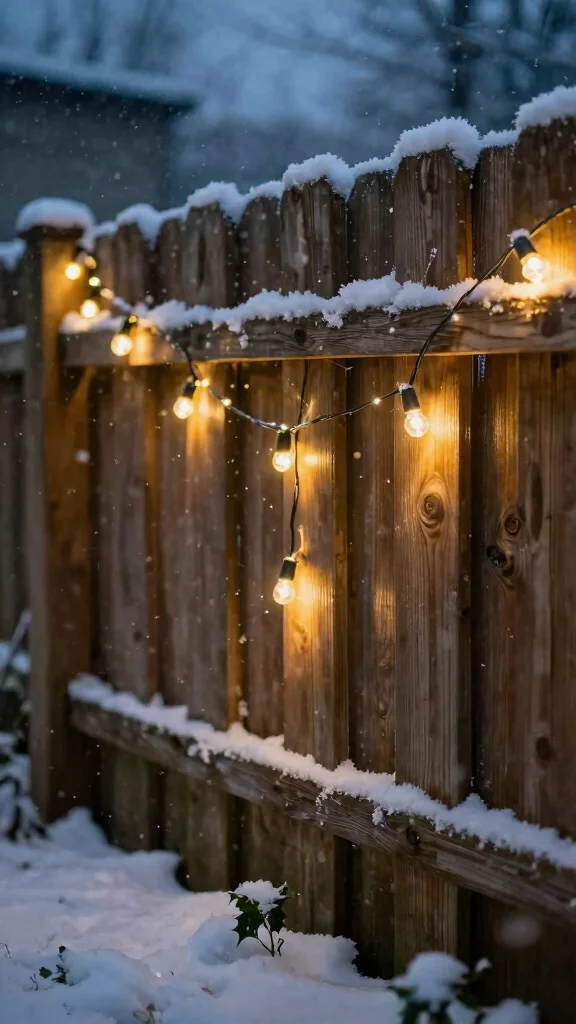 19 Festive Garden Lighting Ideas to Brighten Your Holidays - 1. Twinkling String Lights Along Fences 1