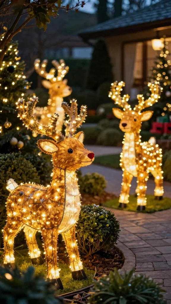 19 Festive Garden Lighting Ideas to Brighten Your Holidays - 12. Whimsical Reindeer Light Displays 1