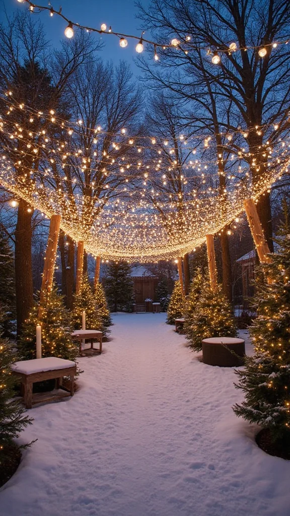 19 Festive Garden Lighting Ideas to Brighten Your Holidays - 15. Winter Wonderland Canopy 1
