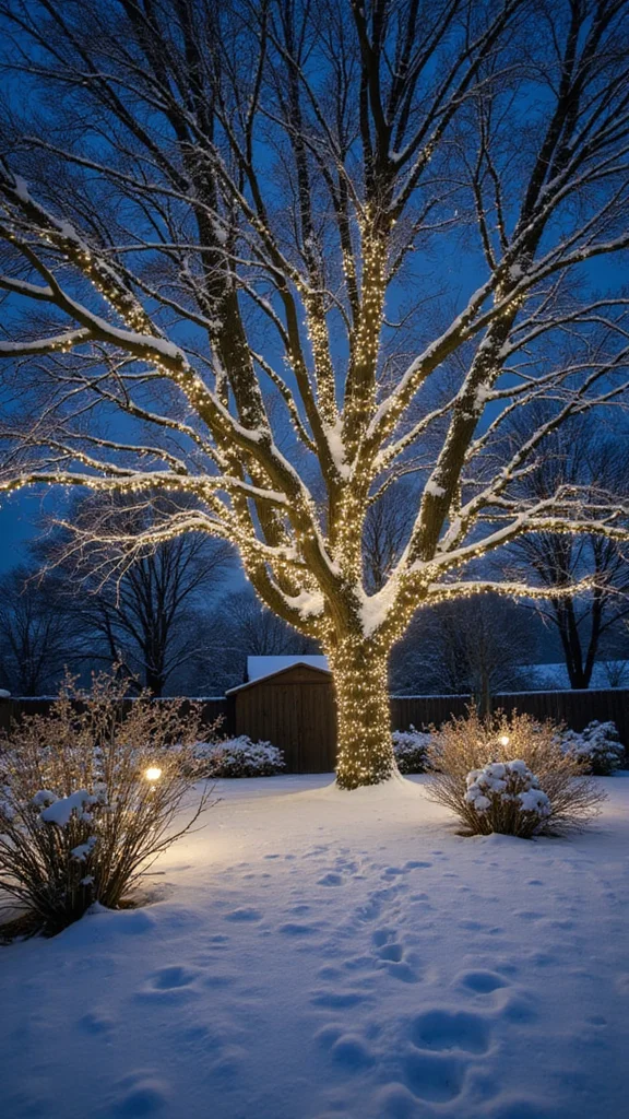 19 Festive Garden Lighting Ideas to Brighten Your Holidays - 4. Enchanted Tree Wraps 1