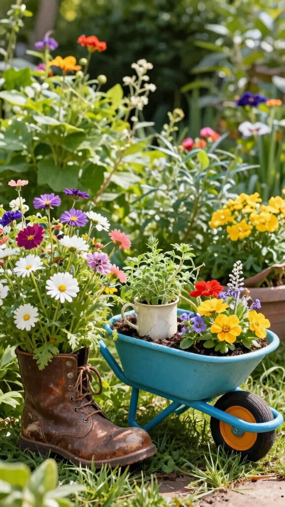 19 Whimsical Garden Decor Ideas That Will Make You Smile Every Day! - 14. Creative Garden Containers 1