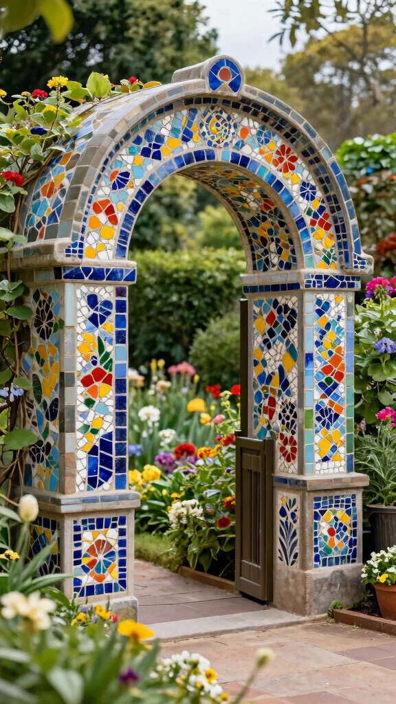 20 Colorful Garden Mosaics That Will Make Your Neighbors Envy Your Creativity! - 17. Fabulous Mosaic Arbors 1