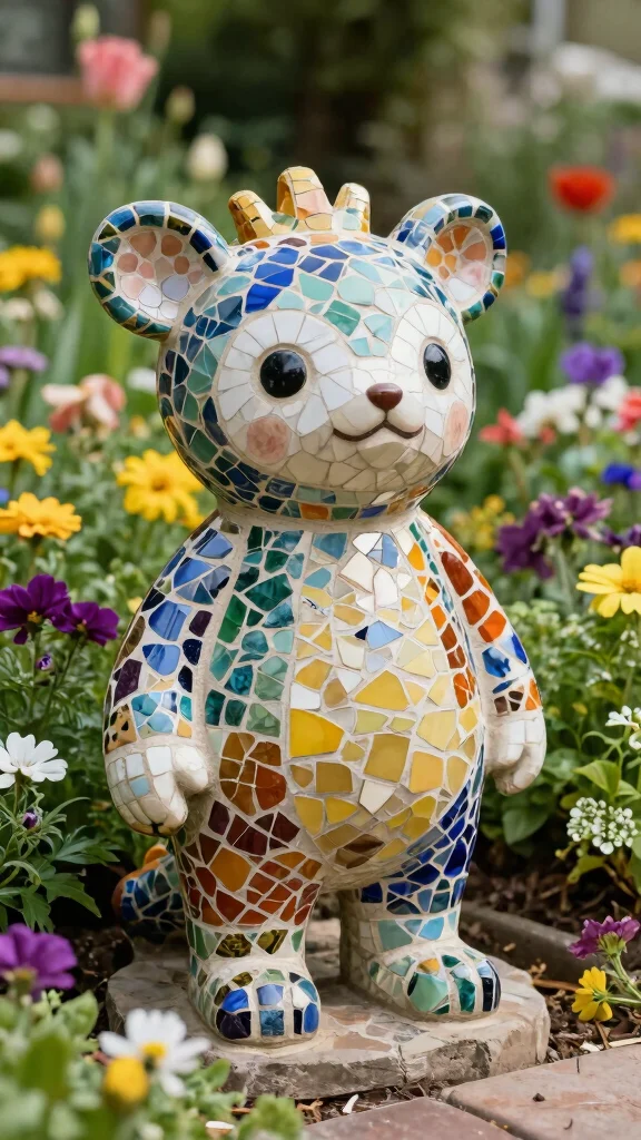 20 Colorful Garden Mosaics That Will Make Your Neighbors Envy Your Creativity! - 18. Fun Mosaic Statuary 1