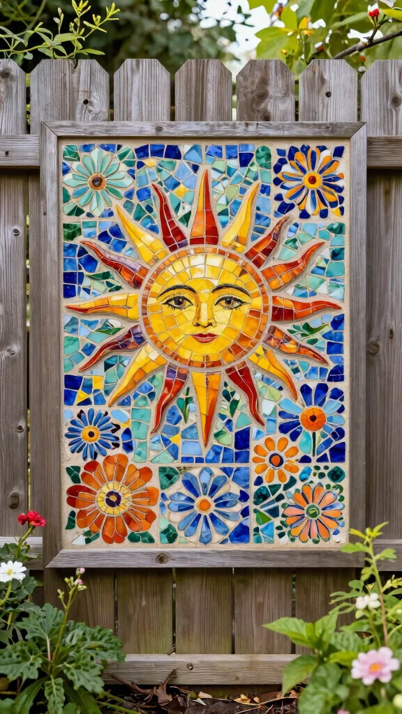 20 Colorful Garden Mosaics That Will Make Your Neighbors Envy Your Creativity! - 5. Eye-catching Mosaic Wall Art 1