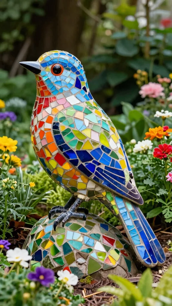 20 Colorful Garden Mosaics That Will Make Your Neighbors Envy Your Creativity! - 8. Stunning Mosaic Sculptures 1