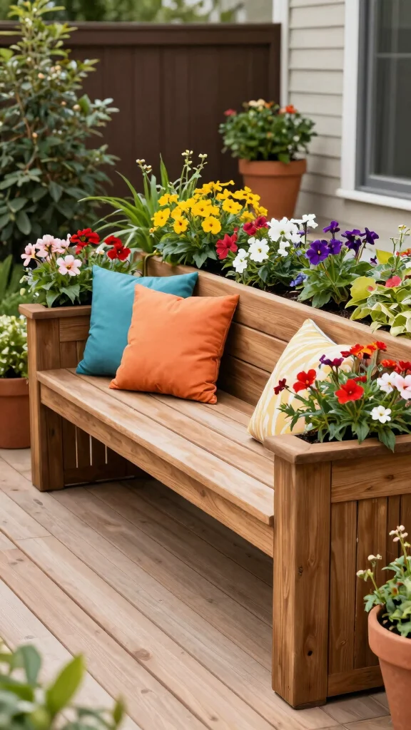20 Creative Deck Ideas to Maximize Small Spaces . - 11. Integrated Garden Bench 1