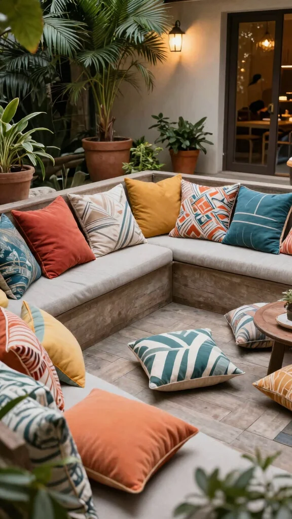 20 Creative Deck Ideas to Maximize Small Spaces . - 6. Colorful Throw Pillows 1