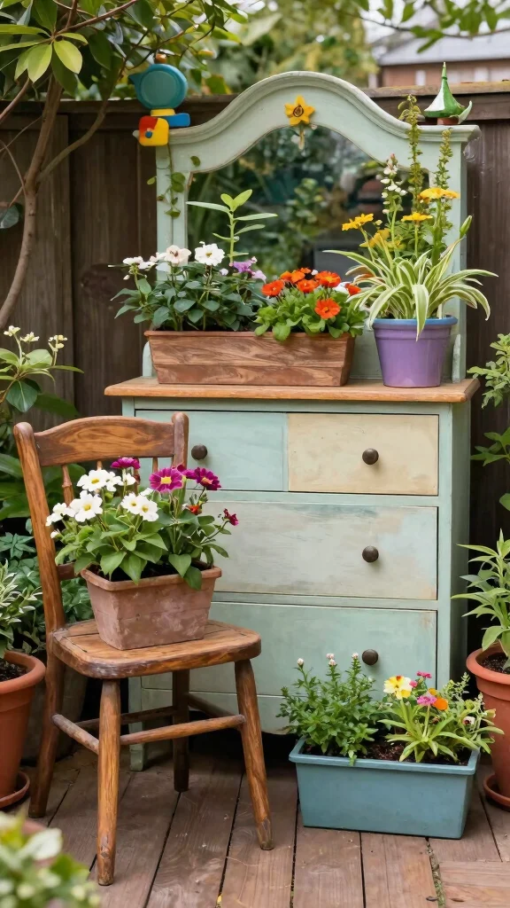 20 Creative Deck Ideas to Maximize Small Spaces . - 8. Repurposed Furniture Planters 1