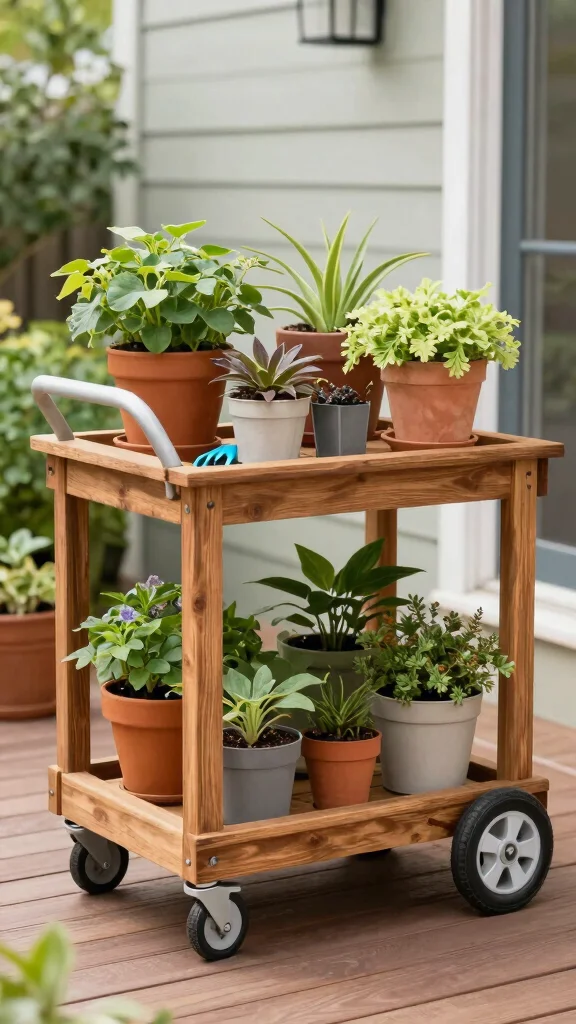 20 Creative Deck Ideas to Maximize Small Spaces . - 9. Portable Garden Cart 1