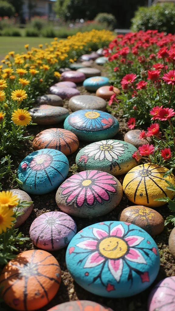 20 Decorative DIY Garden Sculptures That Will Wow Your Neighbors! - 17. Colorful Painted Rocks 1