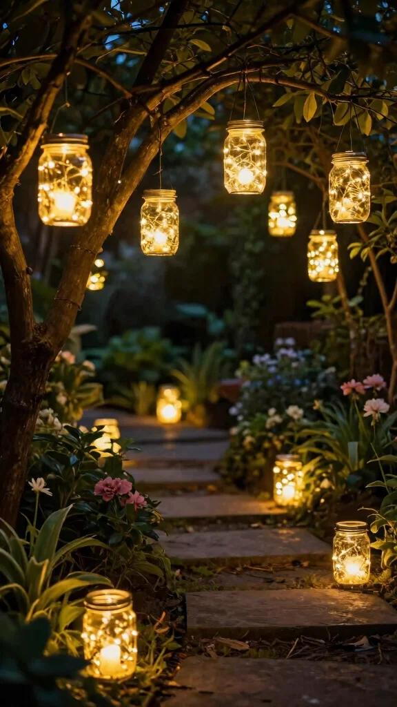 20 Decorative DIY Garden Sculptures That Will Wow Your Neighbors! - 20. Garden Lanterns from Recycled Jars 1